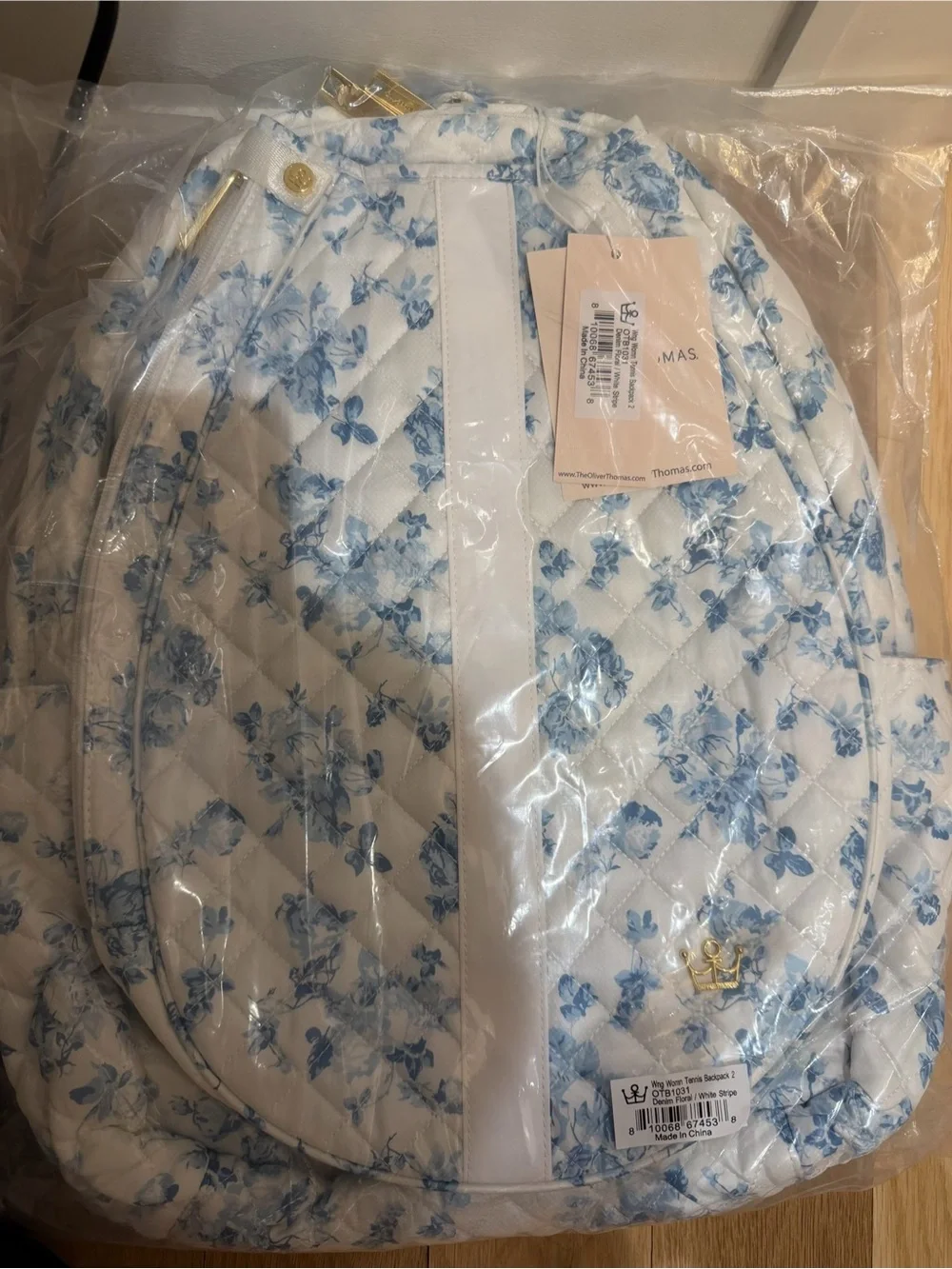 Oliver Thomas Denim Floral Backpack in White and Blue